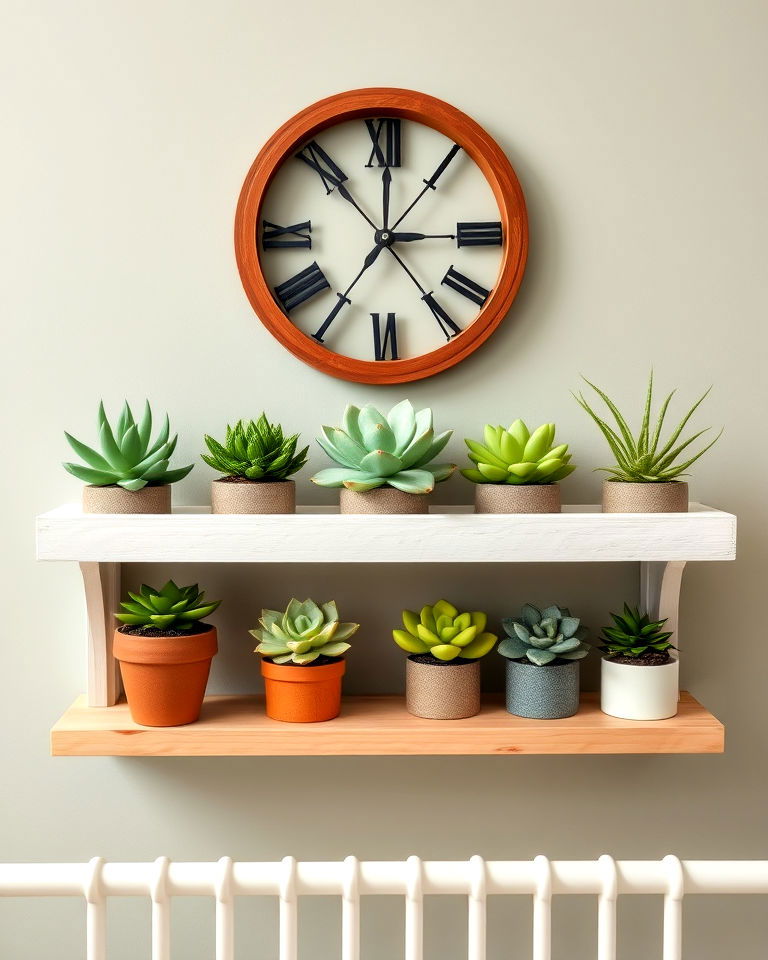 green nursery with succulent planter shelf - 25 Green Nursery Ideas