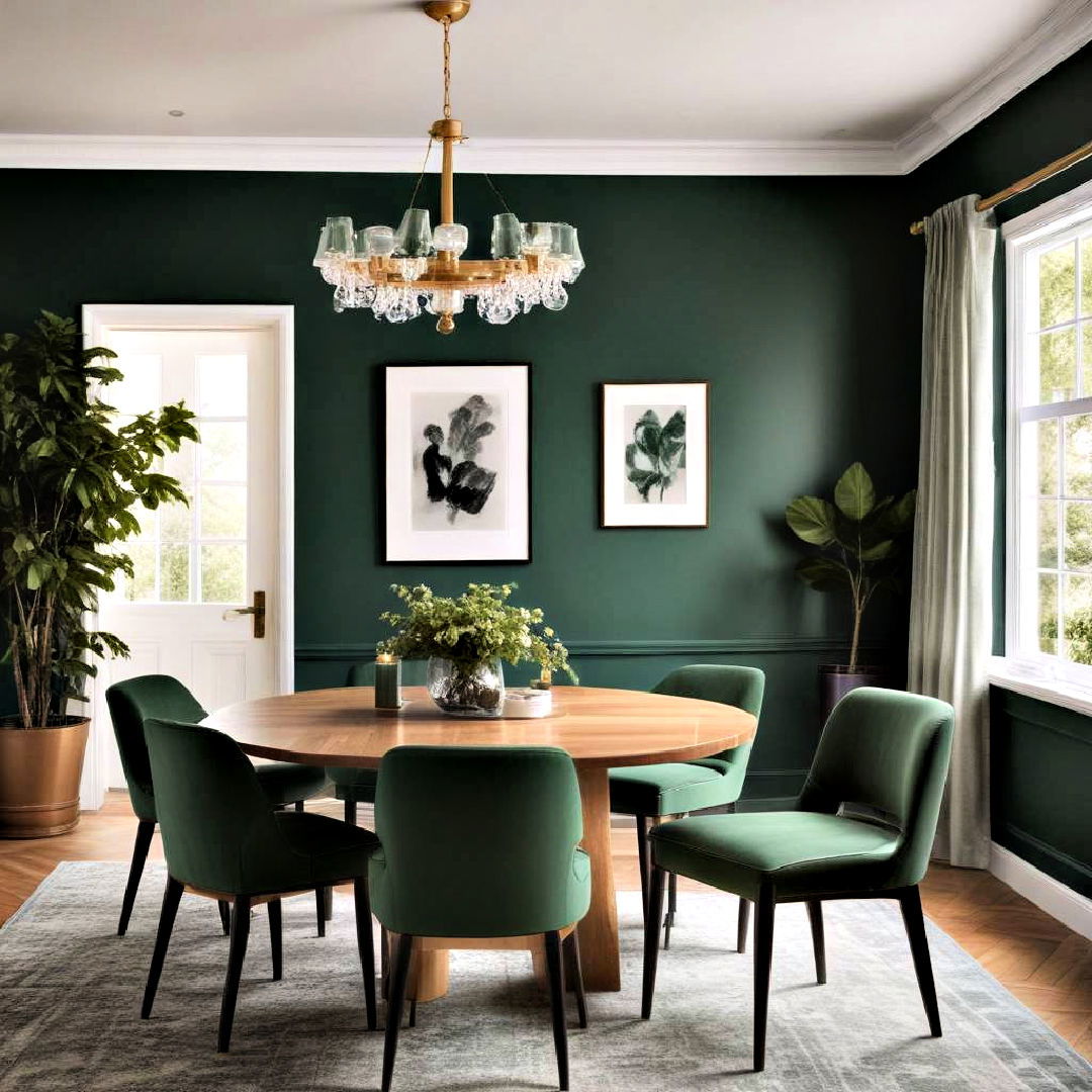 green paint to add warmth - 40 Green Dining Room Ideas