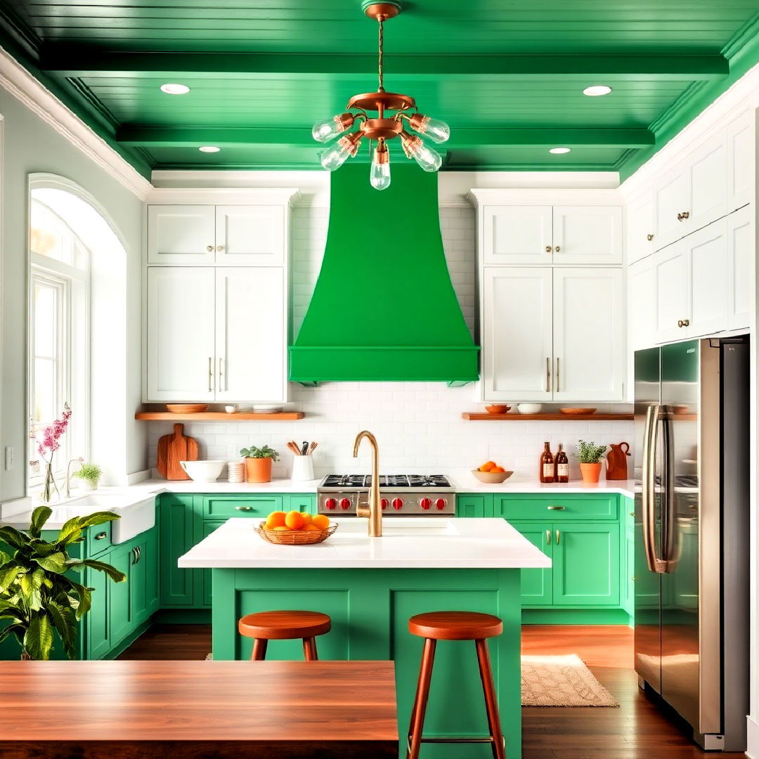 green painted ceiling for kitchen - 25 Emerald Green Kitchen Ideas