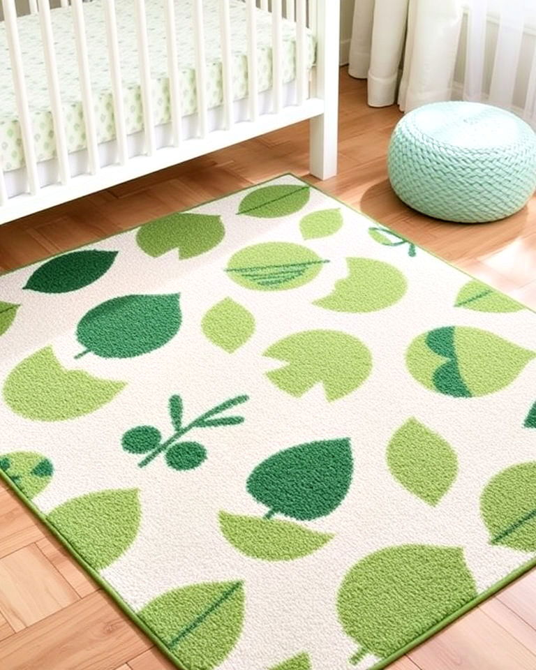 green patterned throw rug for nursery - 25 Green Nursery Ideas