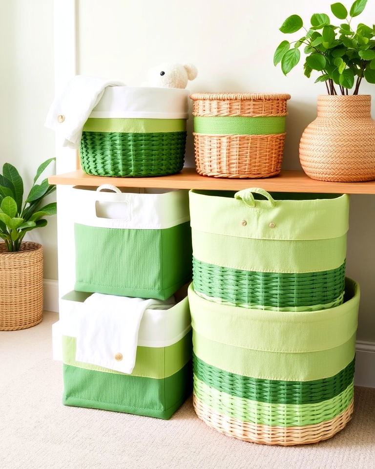 green storage baskets to add aesthetic appeal - 25 Green Nursery Ideas