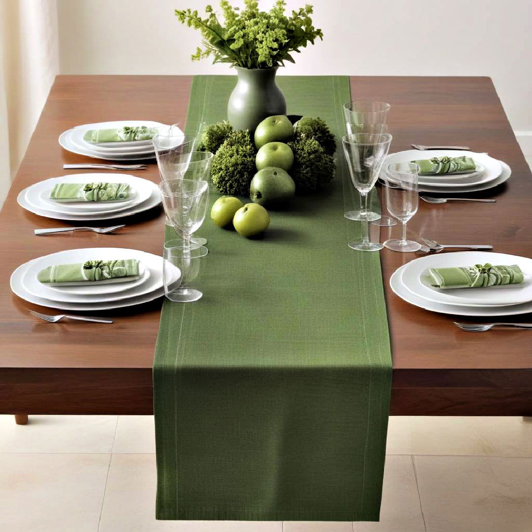 green table runner for dining table - 40 Green Dining Room Ideas