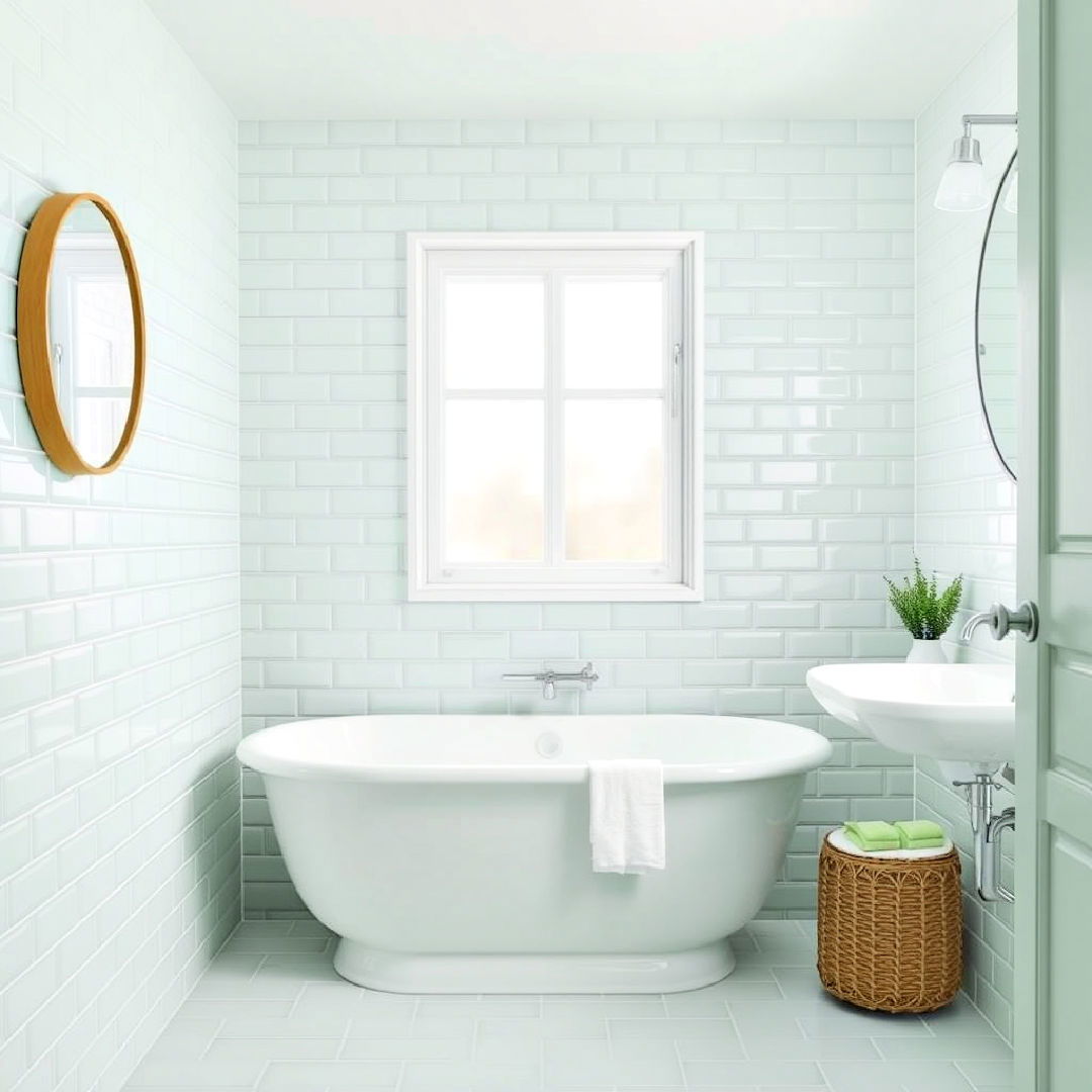 green tile bathroom with pale mint green tiles - 25 Green Tile Bathroom Ideas