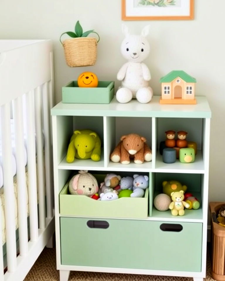 green toy organizer for nursery - 25 Green Nursery Ideas