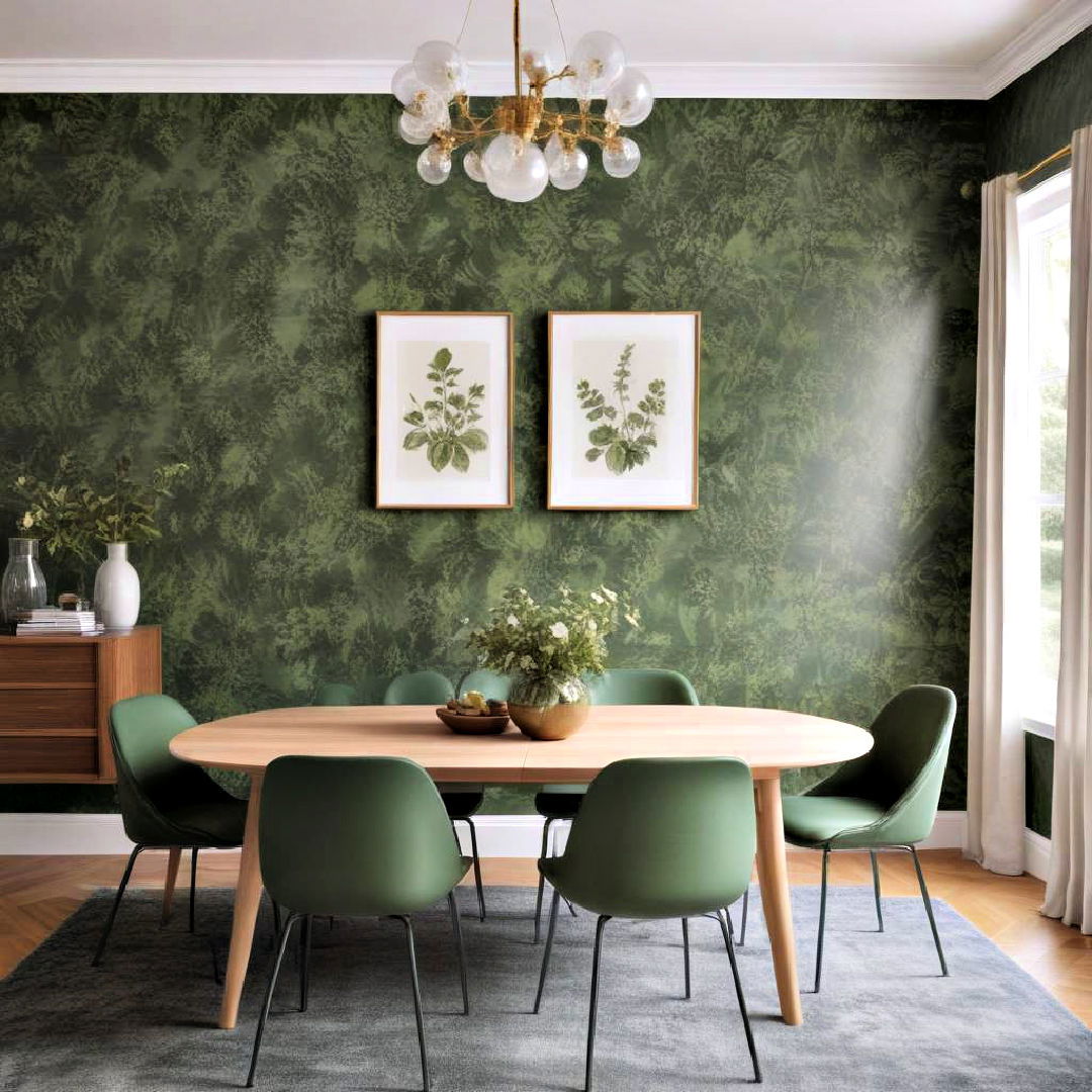 green wallpaper for green dining room - 40 Green Dining Room Ideas