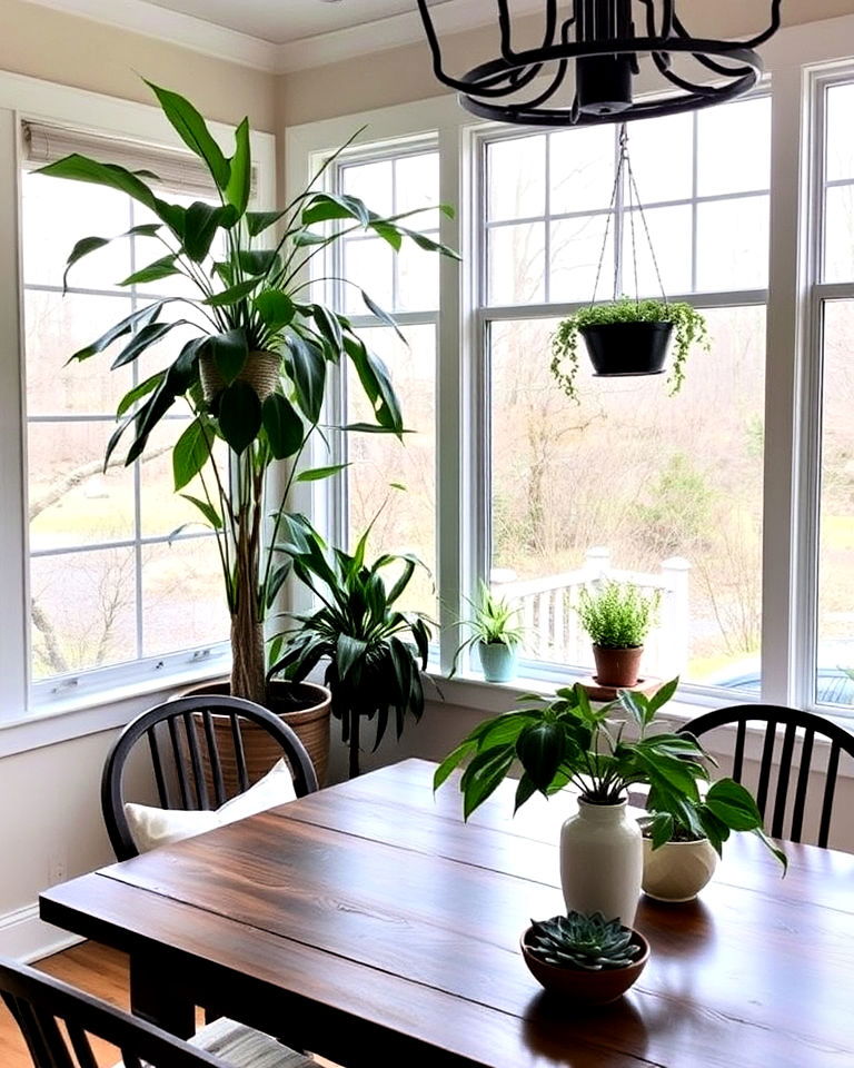 greenery for a natural connection - 25 Sunroom Dining Room Ideas