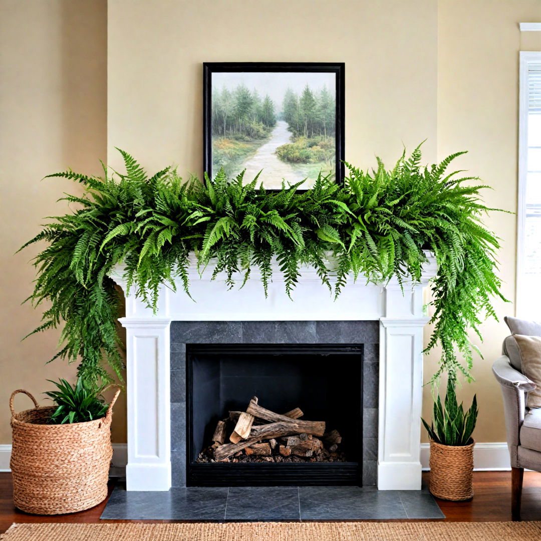 greenery mantel brings freshness into your home - 40 Mantel Decor Ideas