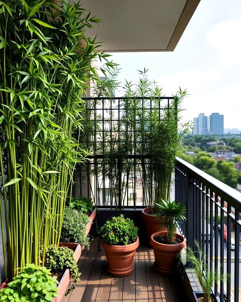 greenery with a bamboo screen - 40 Balcony Garden Ideas