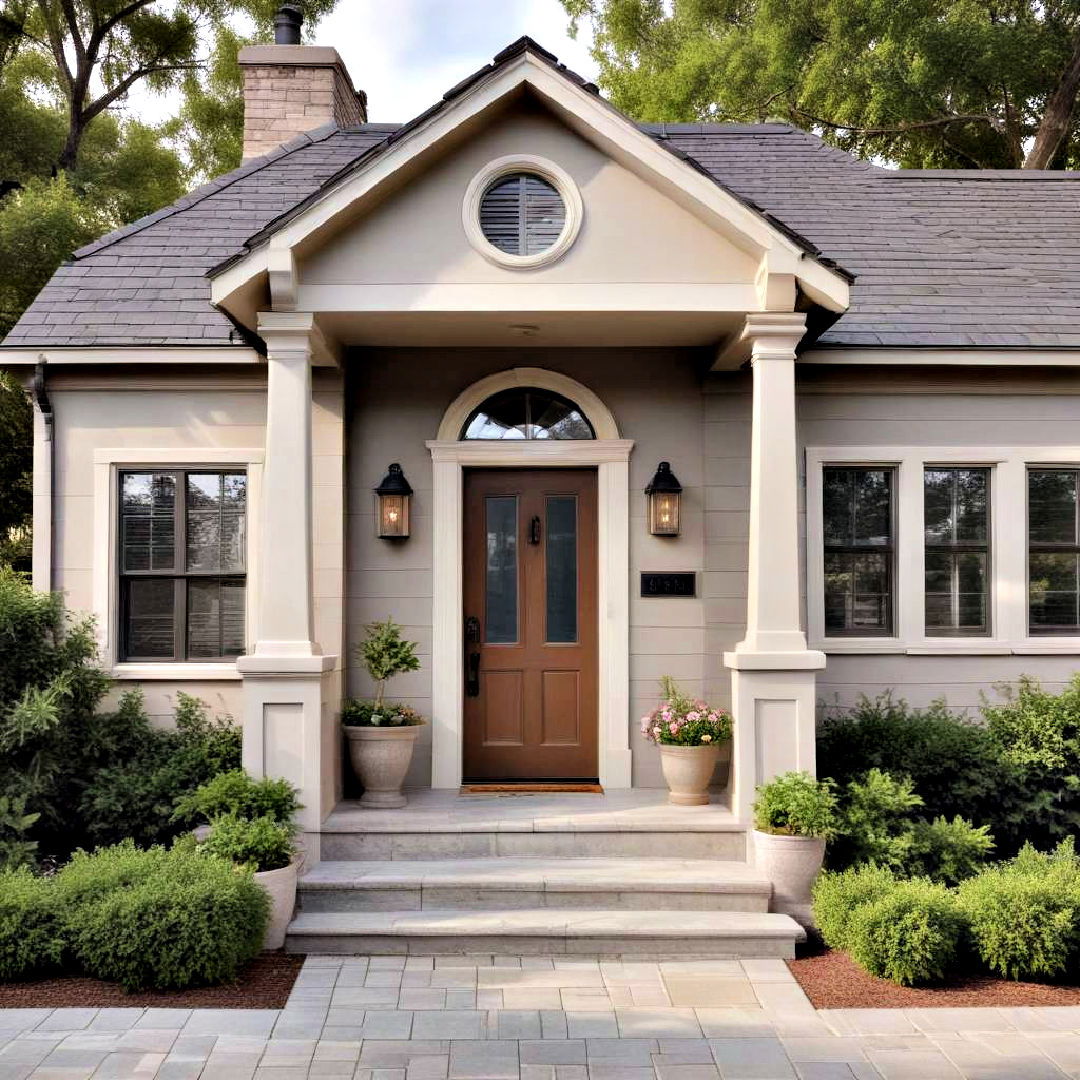 greige exterior house paint with dark trims - 40 Gray Exterior House Paint Ideas