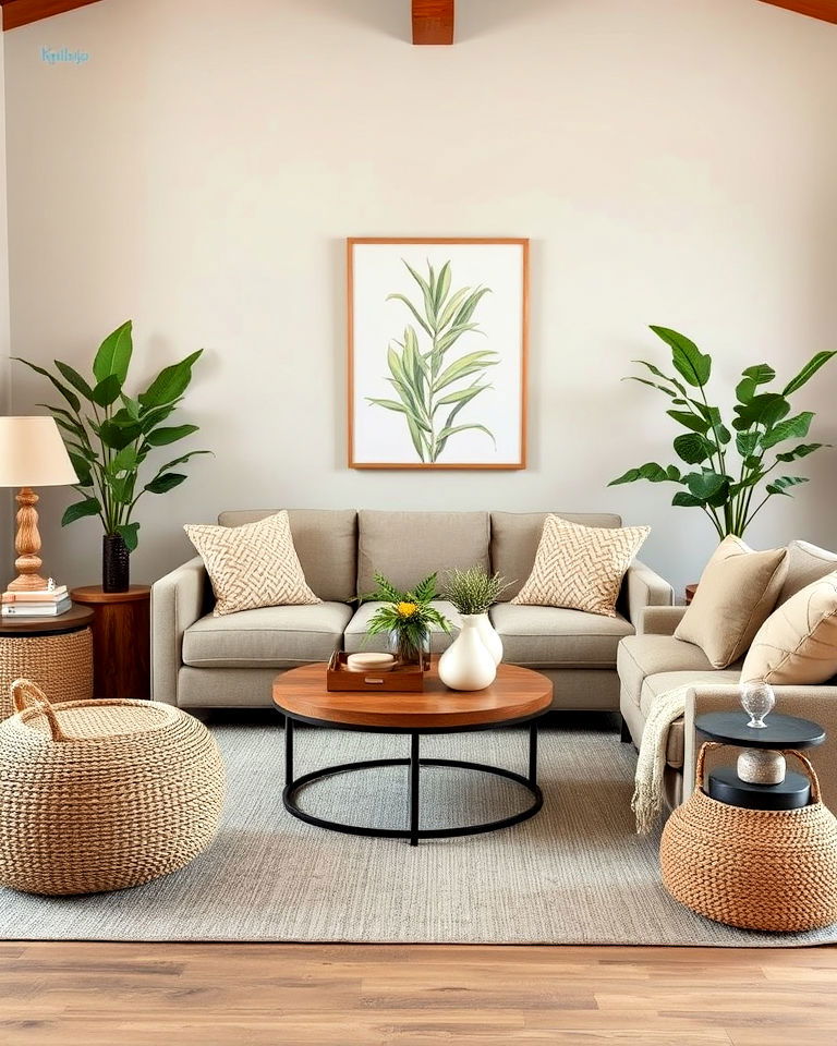 greige furniture and natural touches - 20 Greige Living Room Ideas