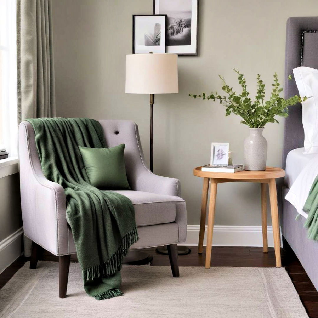grey accent chair with green throw blanket - 20 Green and Grey Bedroom Ideas