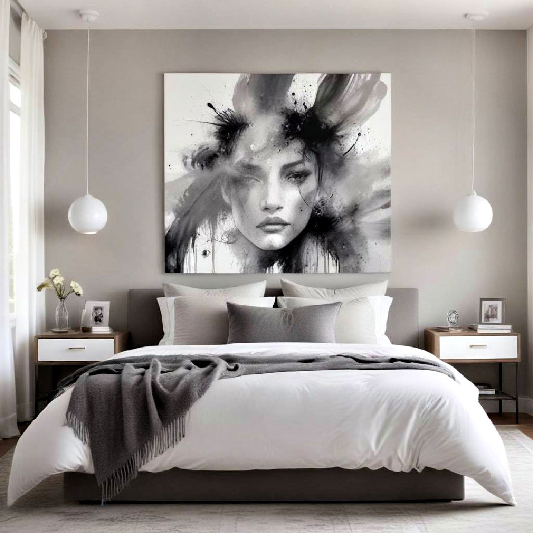 grey and white art - 40 Grey and White Bedroom Ideas