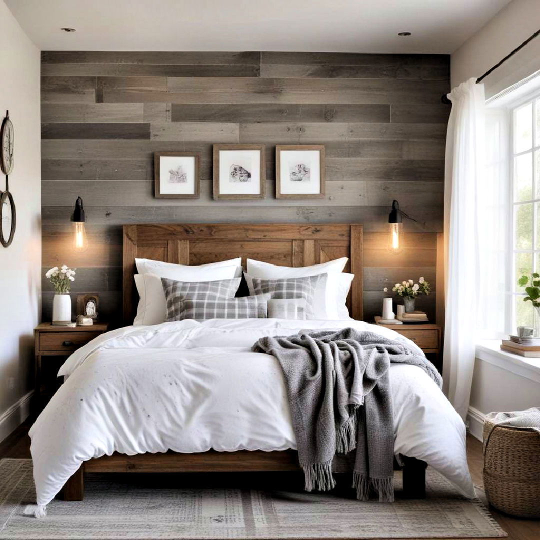 grey and white bedroom with rustic charm - 40 Grey and White Bedroom Ideas