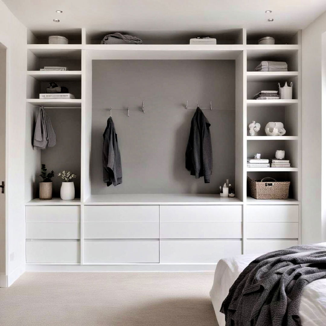 grey and white built in wardrobe - 40 Grey and White Bedroom Ideas