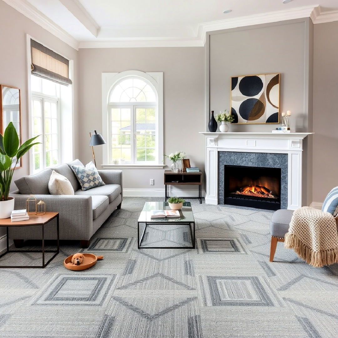 grey carpet tiles for versatile style - 25 Grey Flooring Living Room Ideas