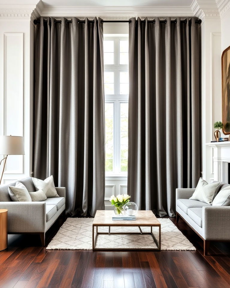 grey curtains for dark wood floor living room - 20 Grey Living Room With Dark Wood Floors