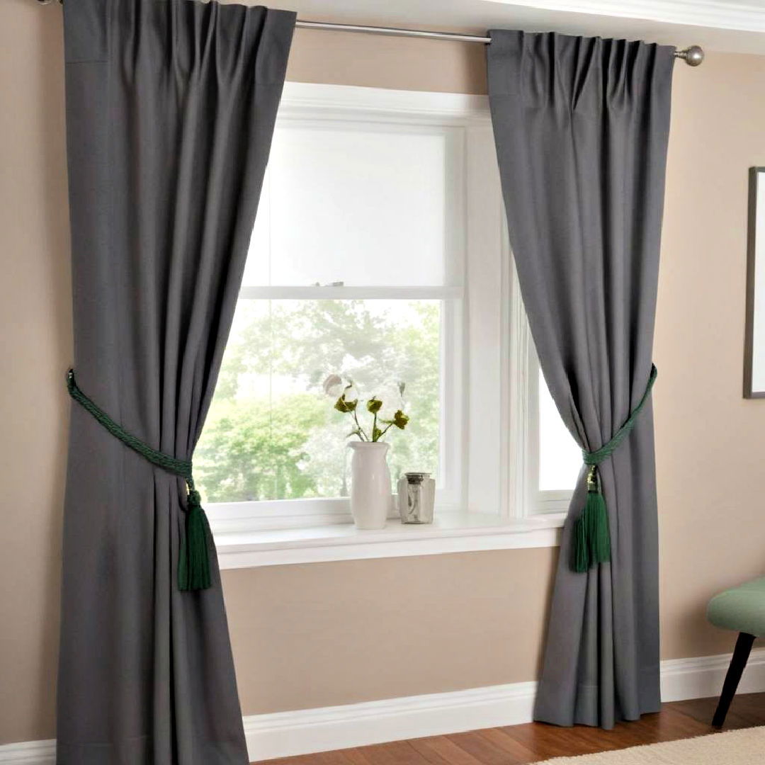 grey curtains with green tiebacks - 20 Green and Grey Bedroom Ideas