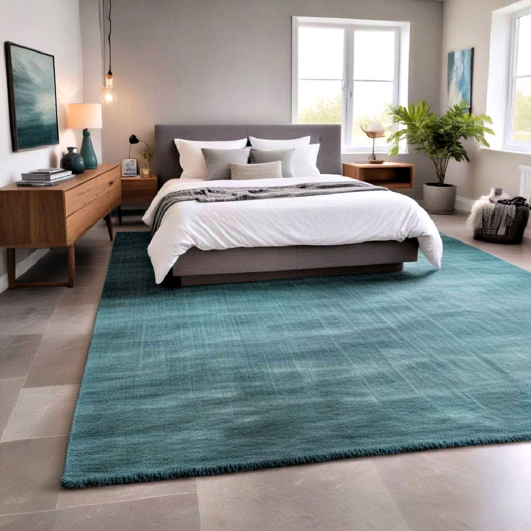 grey flooring with teal rug for bedroom - 15 Teal and Grey Bedroom Ideas