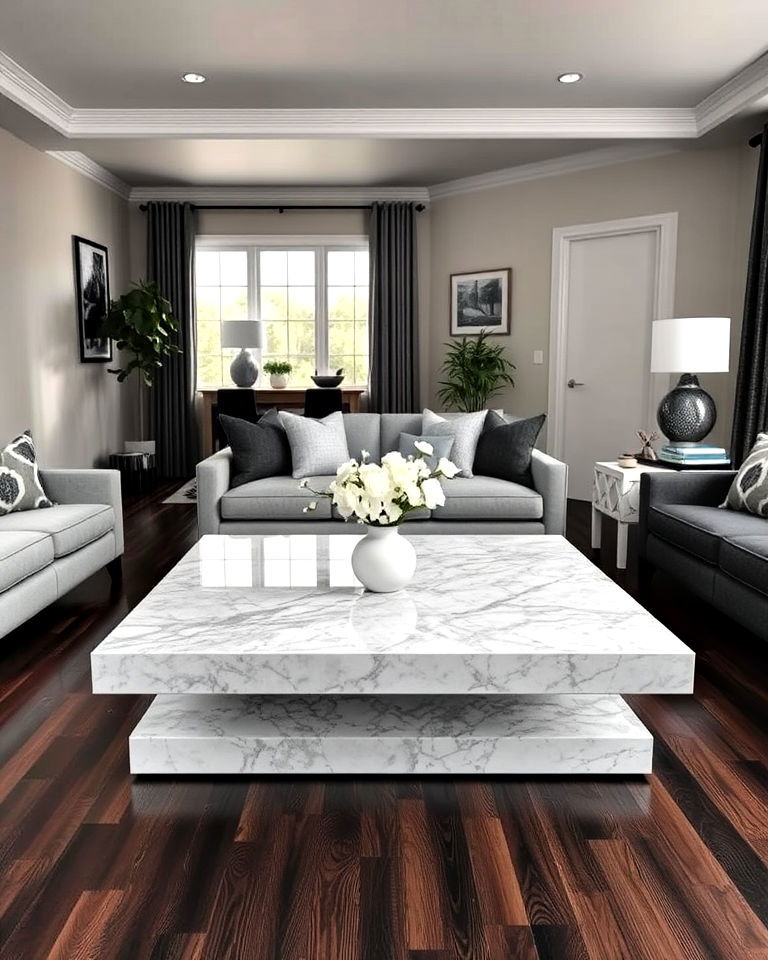 grey marble coffee table and dark wood floor for living room - 20 Grey Living Room With Dark Wood Floors