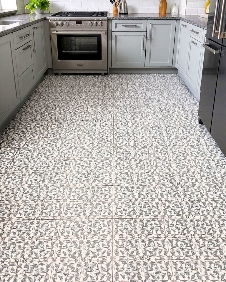 grey mosaic tile design for kitchen floor - 20 Kitchens With Grey Floors