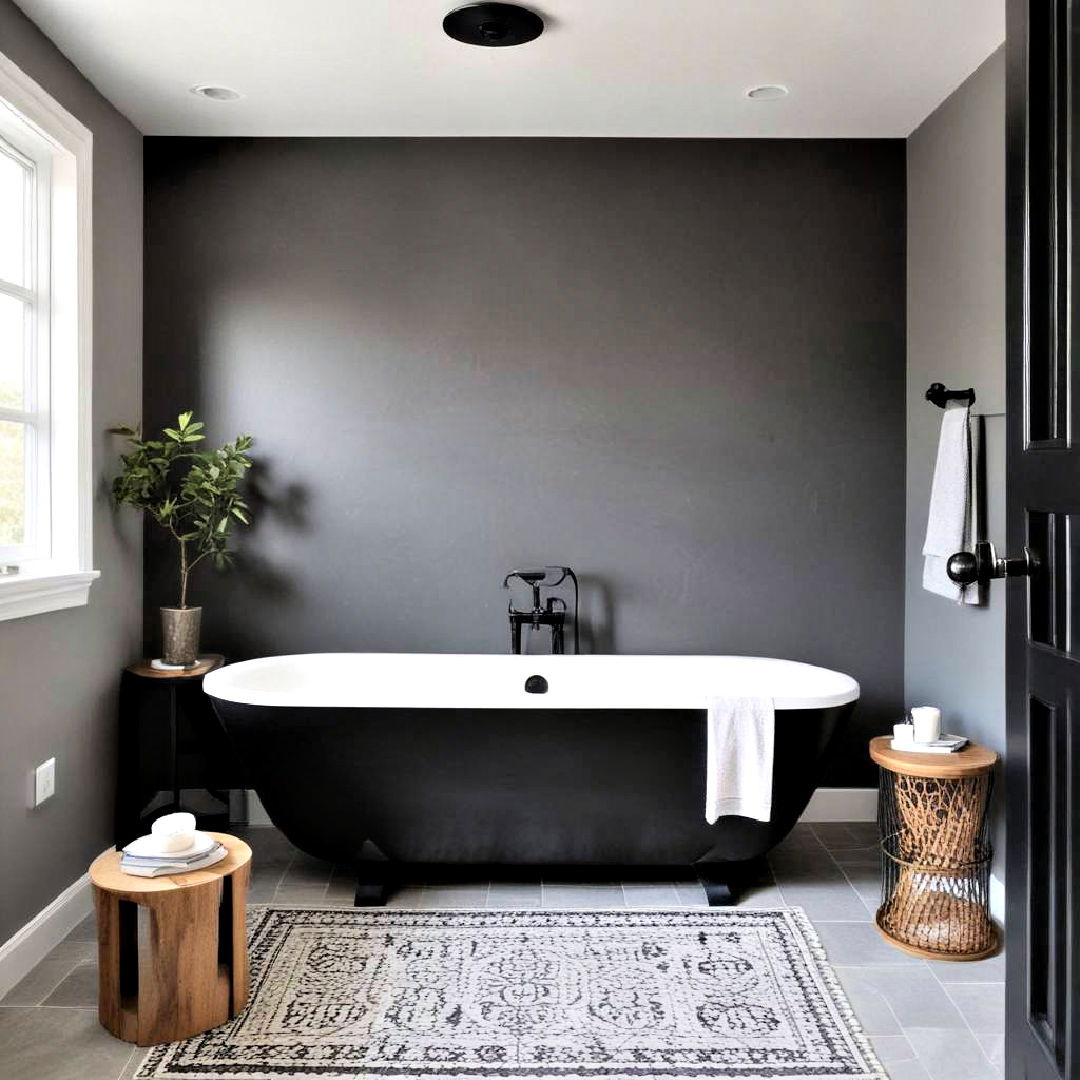 grey painted accent wall - 20 Black and Grey Bathroom Ideas