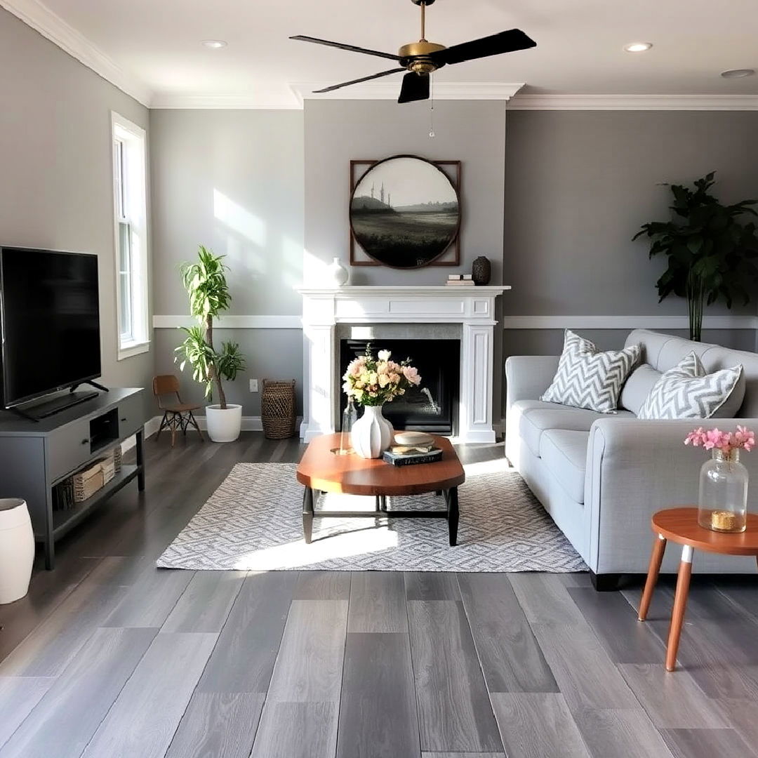 grey painted wood flooring design - 25 Grey Flooring Living Room Ideas