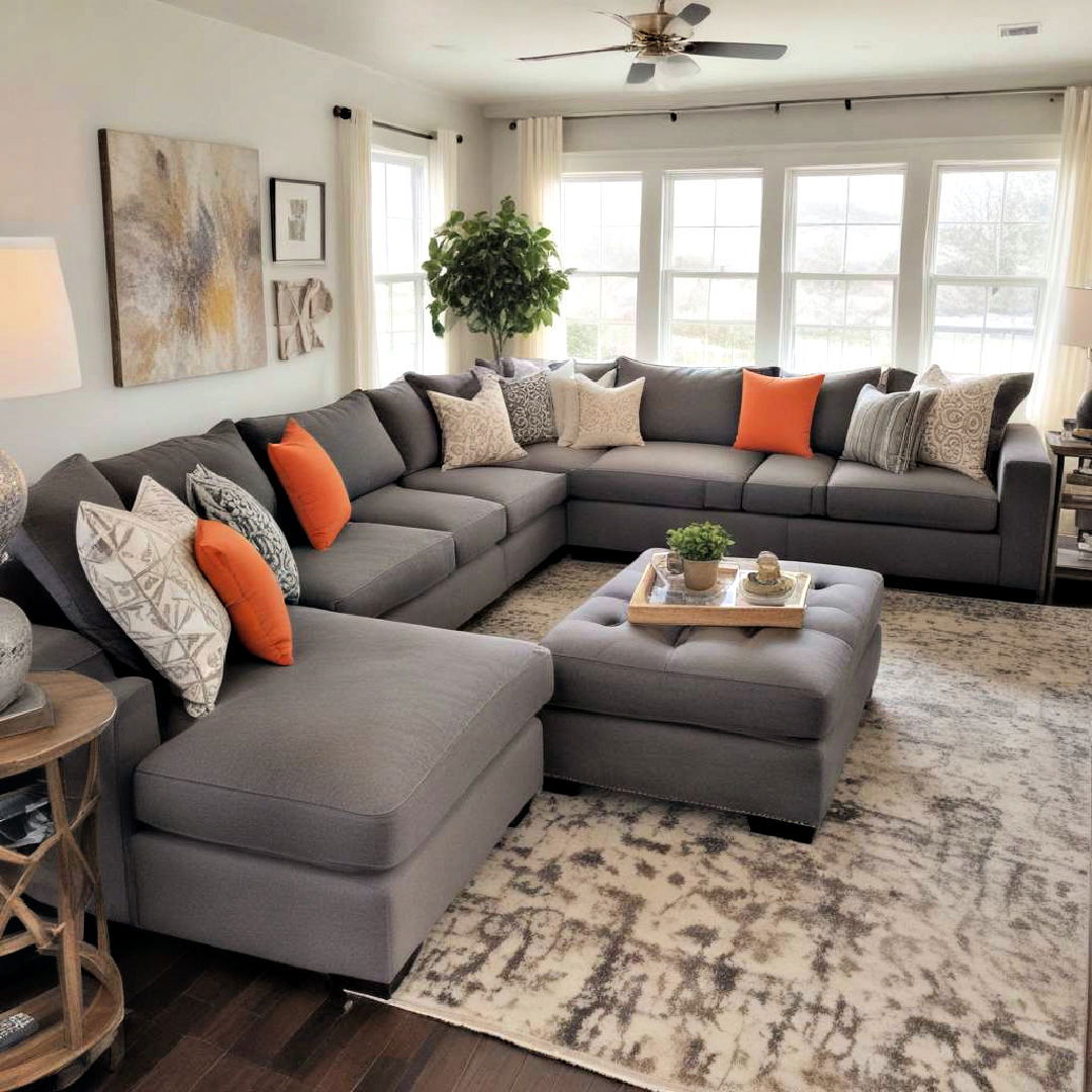 grey sectional living room with bold accents - 15 Grey Sectional Living Room Ideas