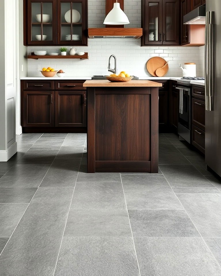 grey slate floor for kitchen - 20 Kitchens With Grey Floors