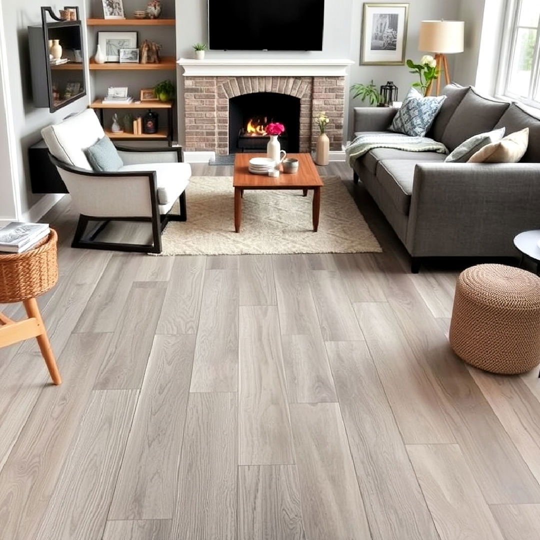 grey vinyl plank flooring for wood like appearance - 25 Grey Flooring Living Room Ideas