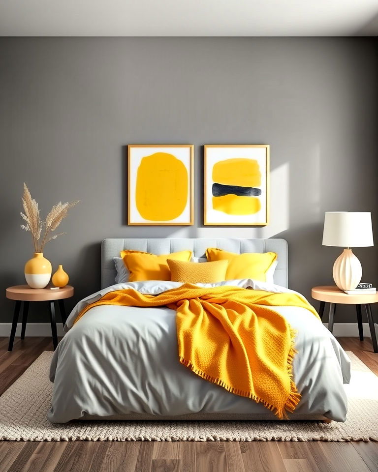 grey walls with yellow accents for bedroom - 25 Yellow and Grey Bedroom Ideas