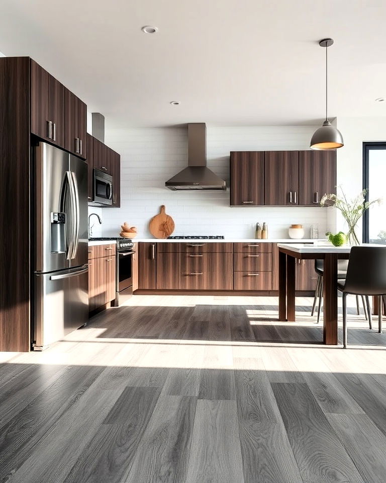 grey wood floor for urban kitchen - 15 Kitchens With Wood Floors
