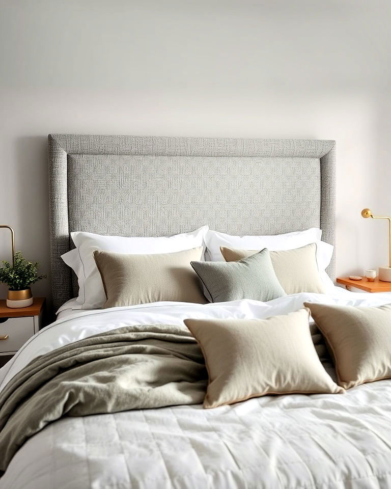 grey woven fabric headboard style - 25 Grey Headboard Bedroom Ideas