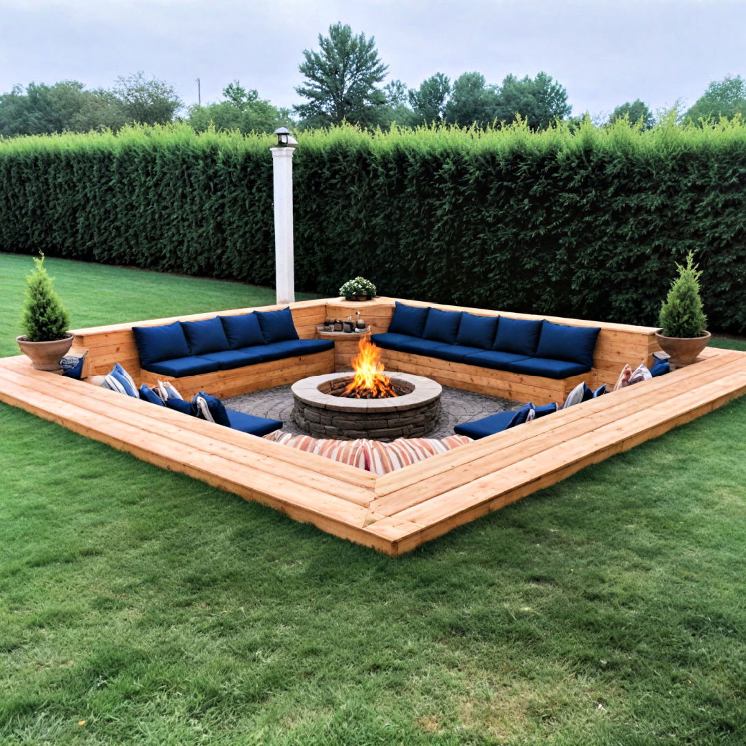 ground level deck with sunken fire pit - 25 Ground Level Deck Ideas