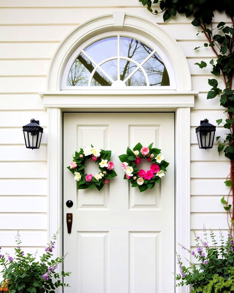 half moon window with paneled door - 25 Cottage Front Door Ideas
