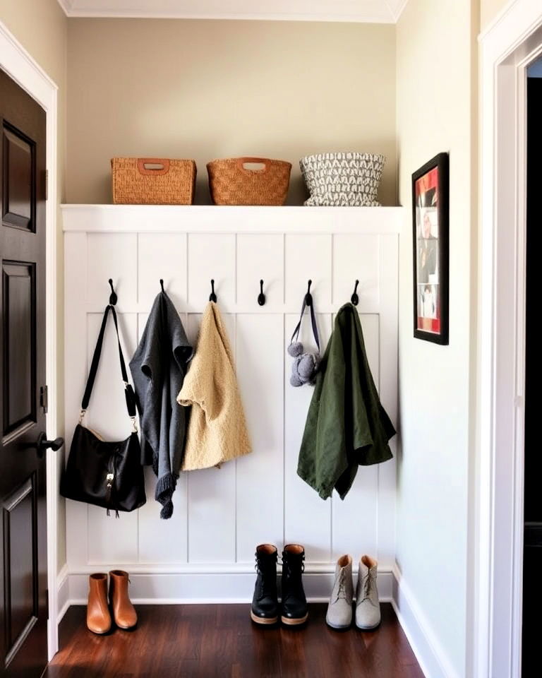 half wall in entryway with hooks - 30 Half Wall Ideas