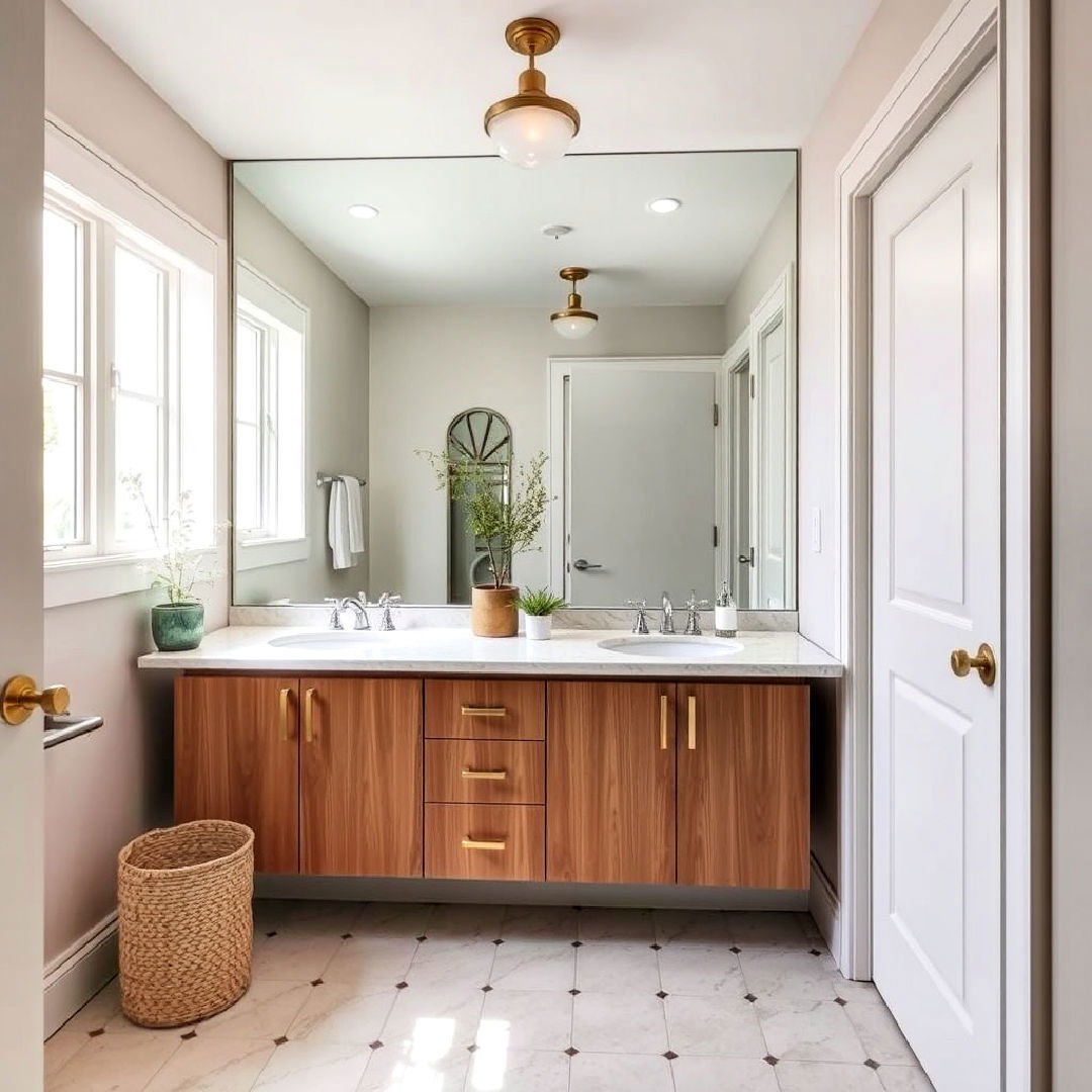 hallway bathroom with large mirror - 20 Hallway Bathroom Ideas