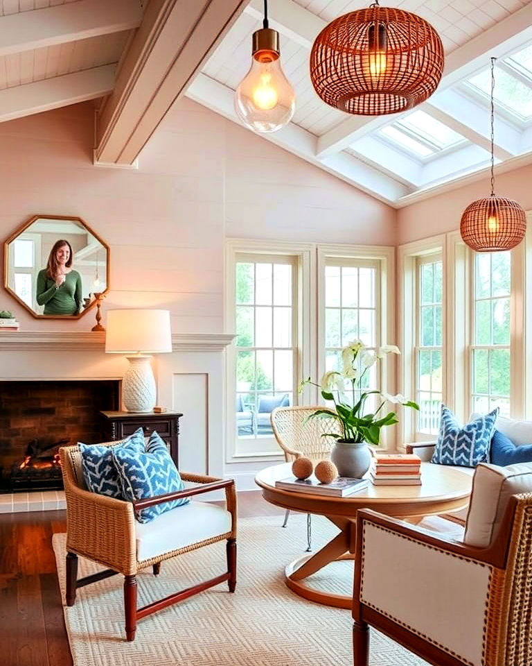 hamptons style home with layered lighting - 25 Hamptons Style House Interior Ideas
