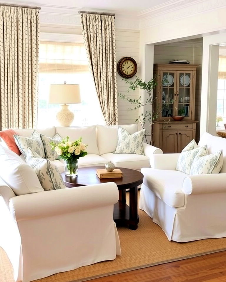 hamptons style house interior with slipcovered furniture - 25 Hamptons Style House Interior Ideas
