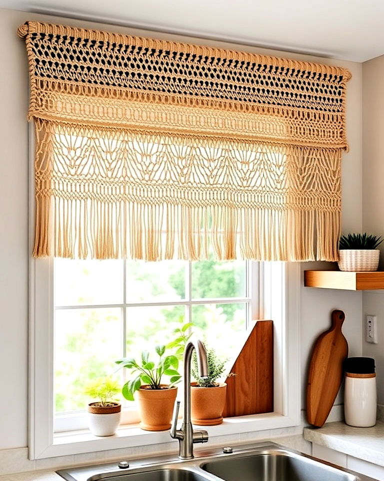 hand knotted macrame valance - 20 Kitchen Valance Ideas