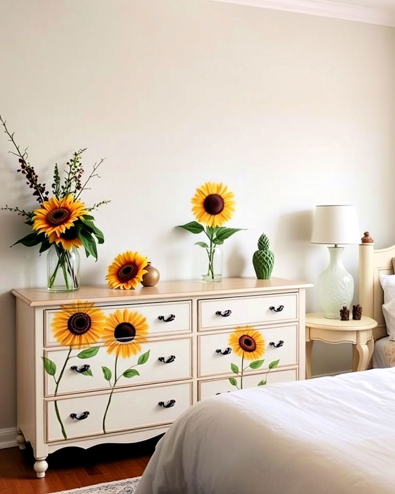 hand painted furniture with sunflower motifs - 15 Sunflower Bedroom Ideas