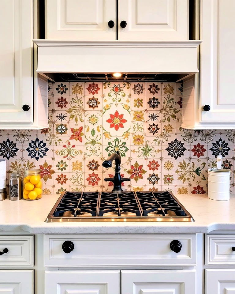 hand painted tiles to add personalized touch - 40 Kitchen Backsplash Ideas for White Cabinets