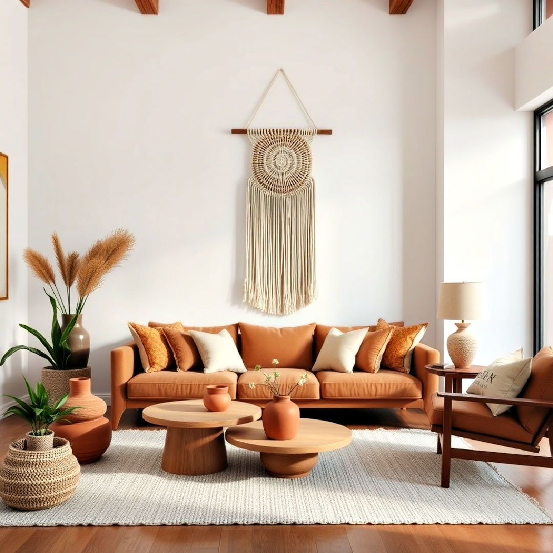 handcrafted decor pieces for organic modern living room - 25 Organic Modern Living Room Design Ideas