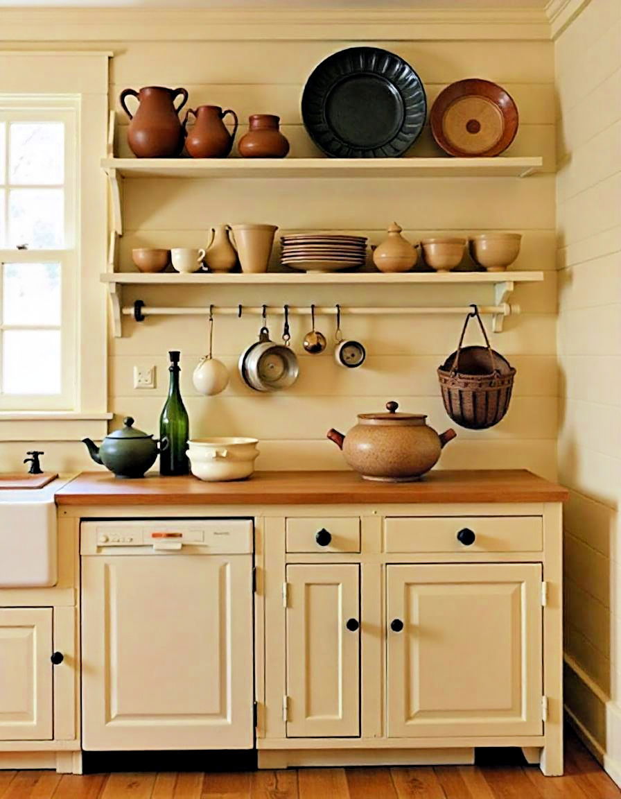 handcrafted pottery for artisanal charm - 20 Primitive Kitchen Ideas