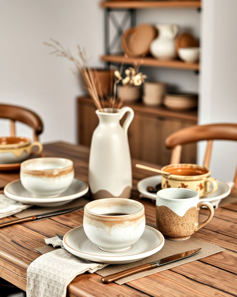 handcrafted pottery for cottagecore dining room - 30 Cottagecore Dining Room Ideas
