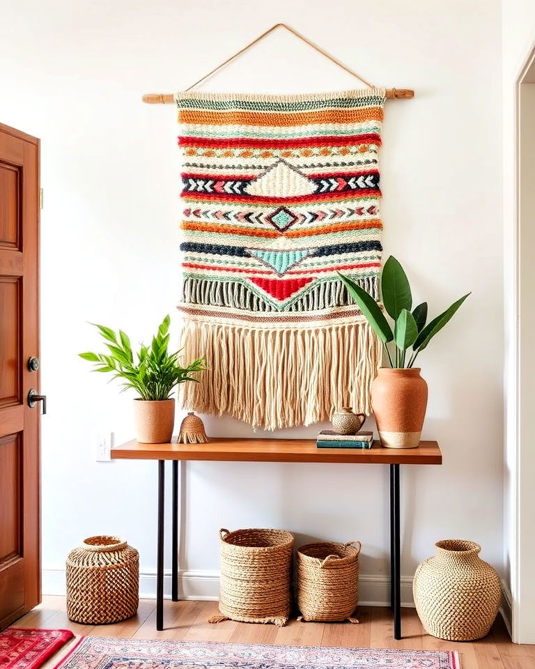 handwoven wall hanging for foyer - 50 Foyer Decor Ideas