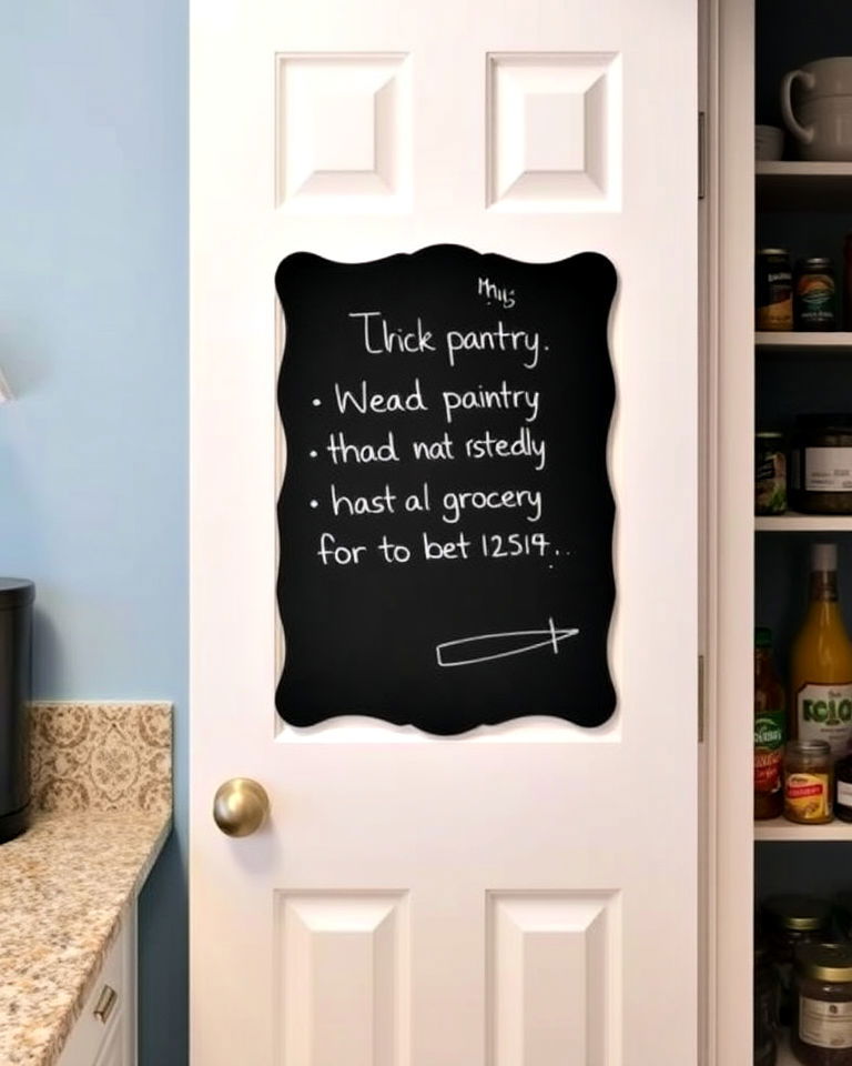 hang a chalkboard on pantry door - 30 Small Pantry Ideas