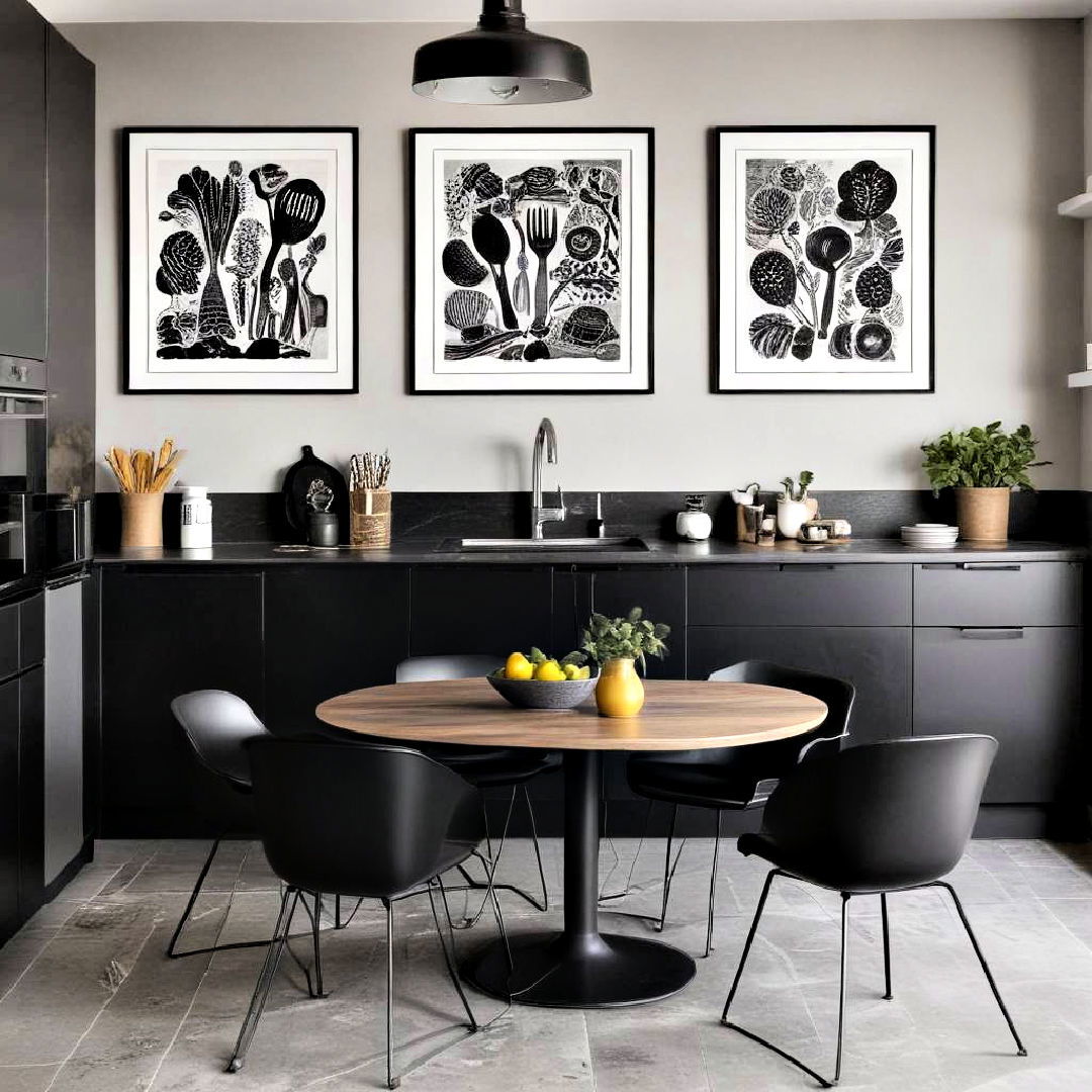 hang black kitchen art - 40 Black Kitchen Ideas