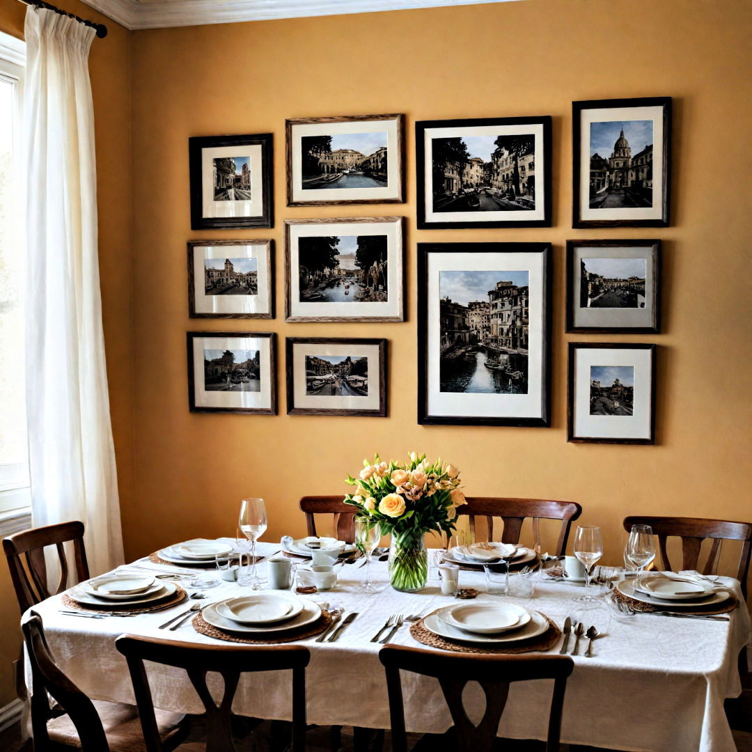 hang framed photos - 40 Dining Room Decor Ideas