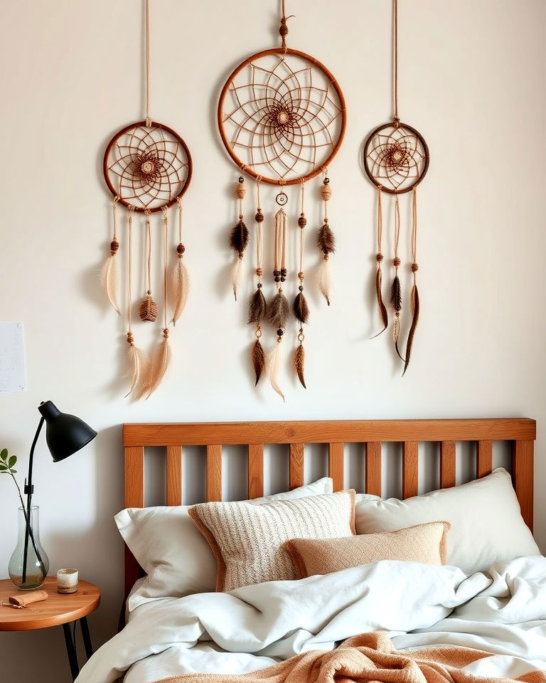 hang handcrafted dreamcatchers - 25 Hippie Bedroom Ideas