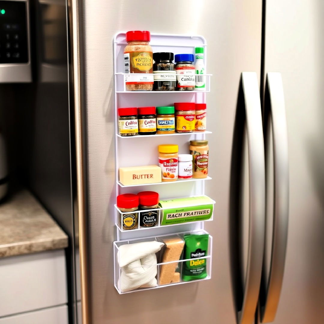 hang magnetic organizer on the fridge door - 20 Refrigerator Organization Ideas